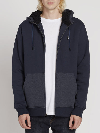 Kapuzenjacke mit Reißverschluss und Einzelstein-Futter - Marineblau