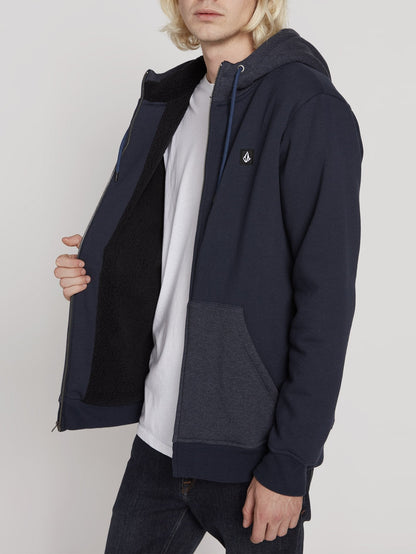 Kapuzenjacke mit Reißverschluss und Einzelstein-Futter - Marineblau