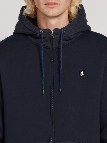 Kapuzenjacke mit Reißverschluss und Einzelstein-Futter - Marineblau