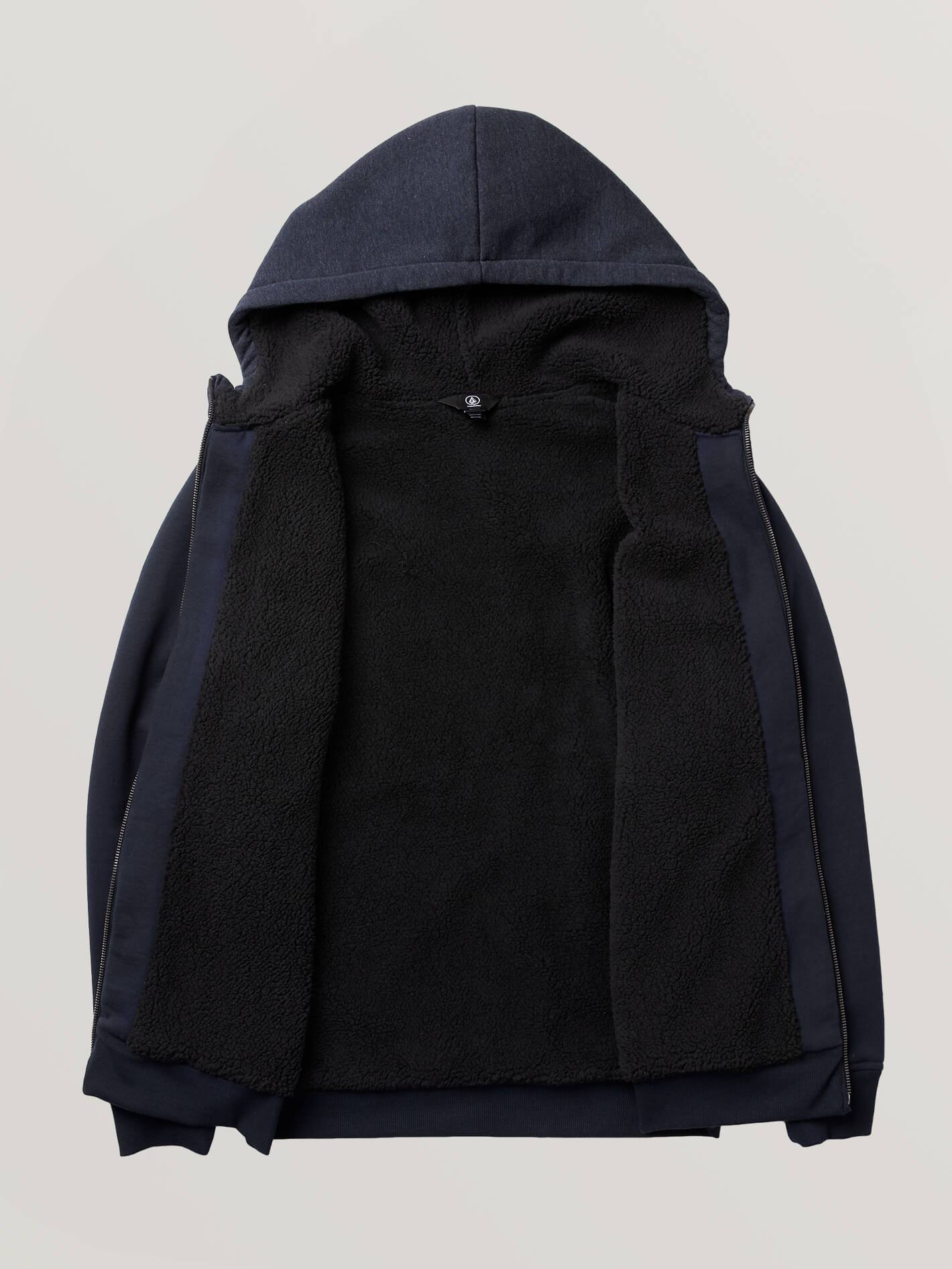 Kapuzenjacke mit Reißverschluss und Einzelstein-Futter - Marineblau