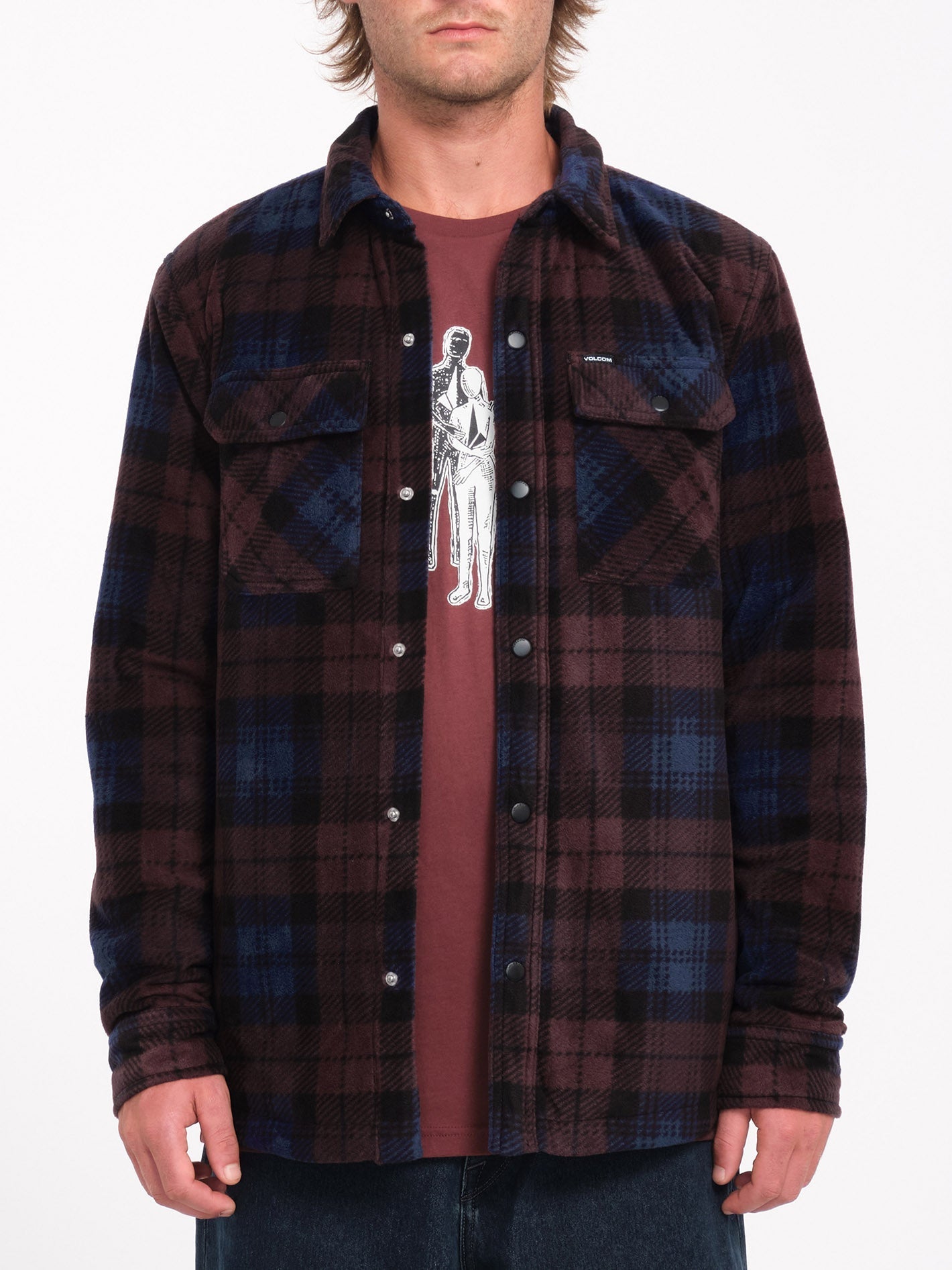 Bowered Fleece-Overshirt - MERLOT
