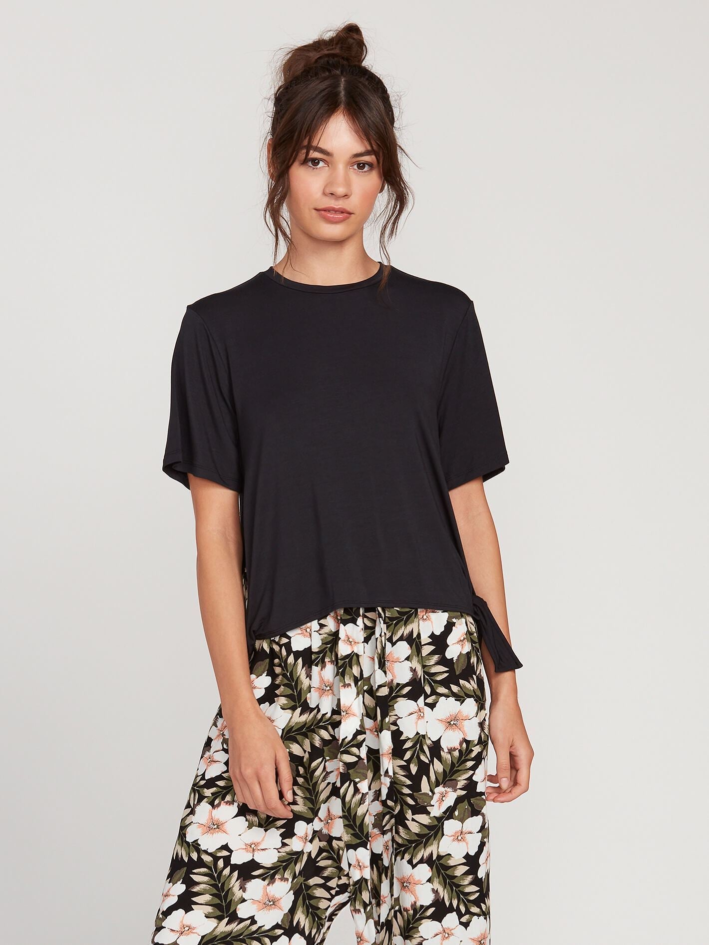 Coco Side Tie T-shirt - BLACK
