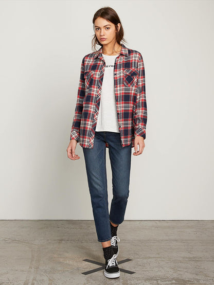 T-shirt Getting Rad Plaid LS - Sea Navy