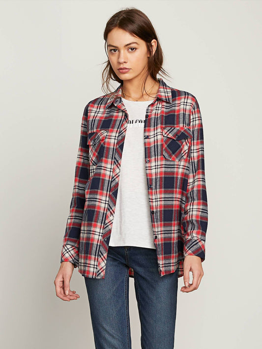 T-shirt Getting Rad Plaid LS - Sea Navy