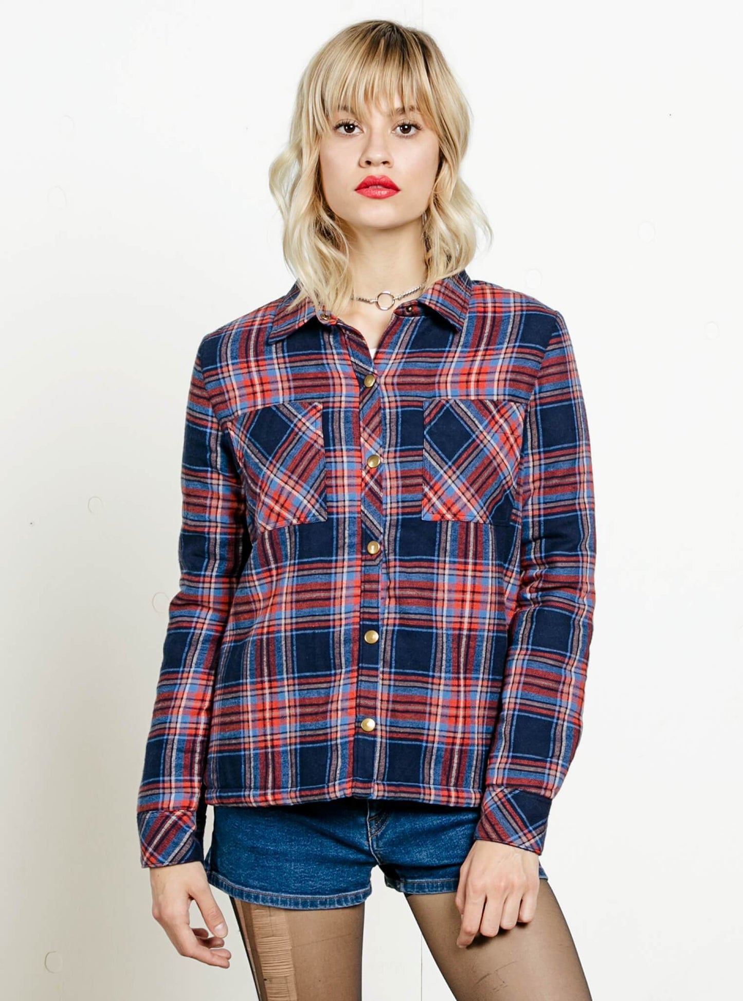 Plaid About You Langarm-Flanell - Mitternachtsblau
