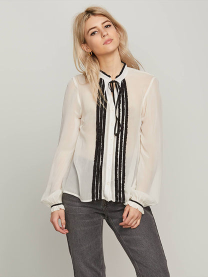 I Like It Ruffle Long Sleeve Top - Bone