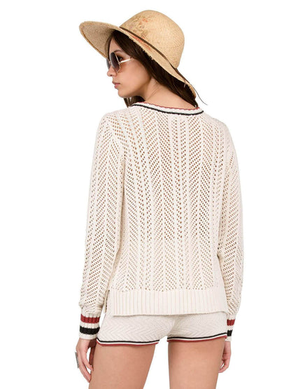 Thumbs Up Henley Stone Row Pullover - Vintage Weiß