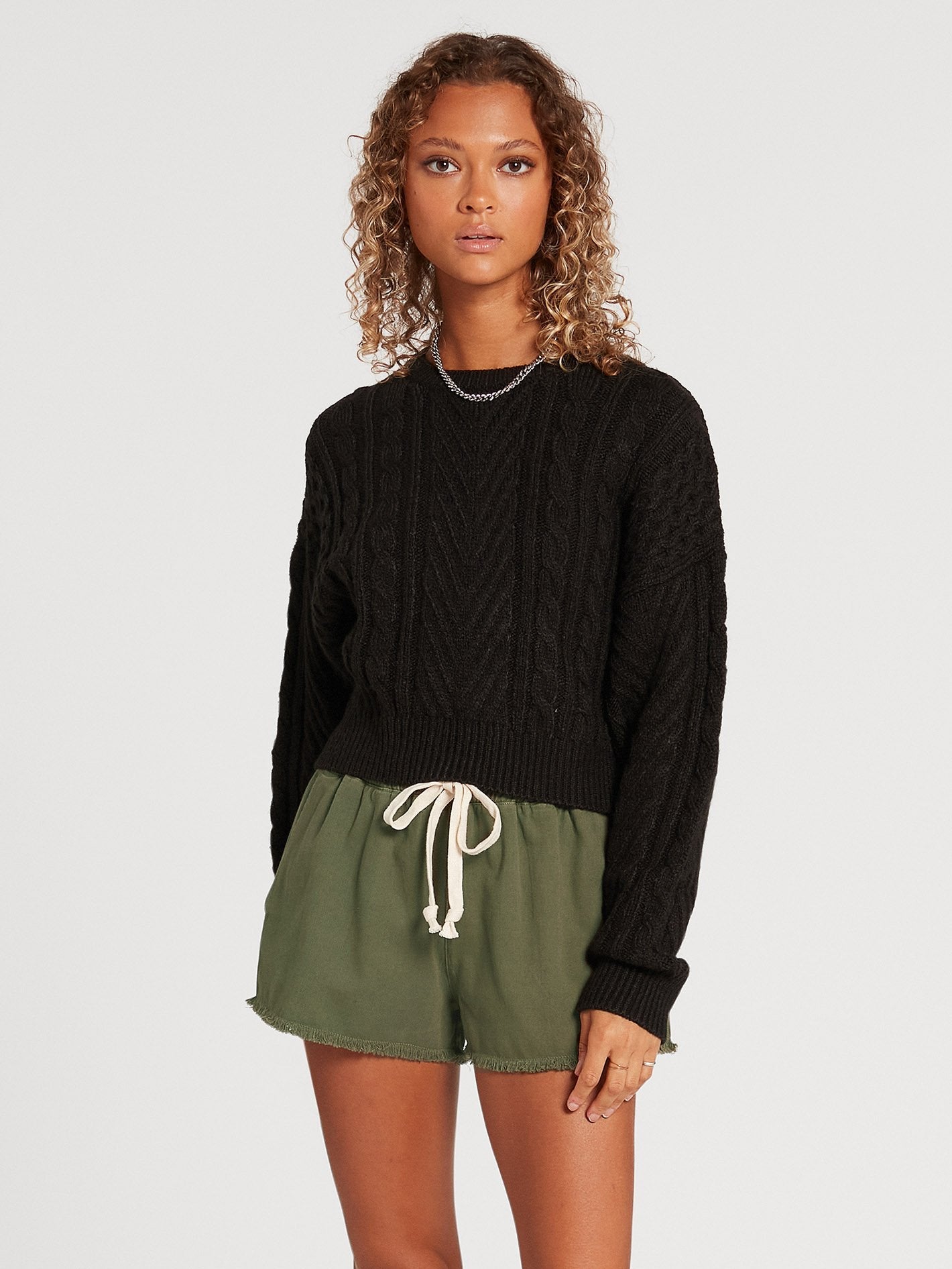 Zopfmuster-Babe-Pullover – SCHWARZ
