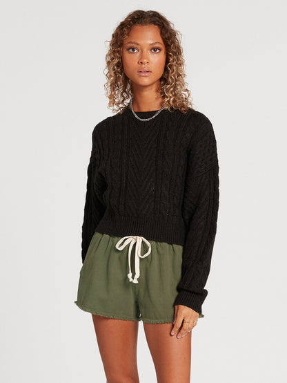 Zopfmuster-Babe-Pullover – SCHWARZ