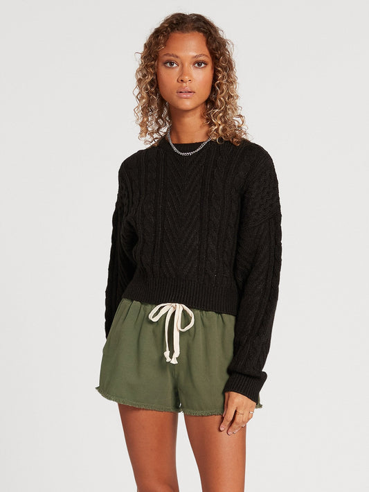 Zopfmuster-Babe-Pullover – SCHWARZ