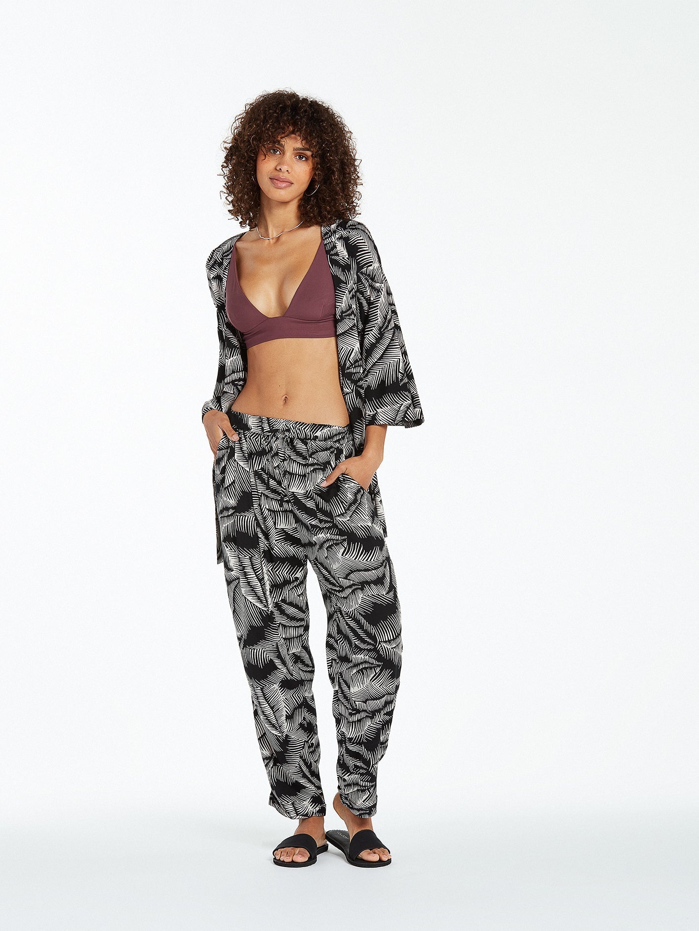 Stay Palm Pants - BLACK WHITE