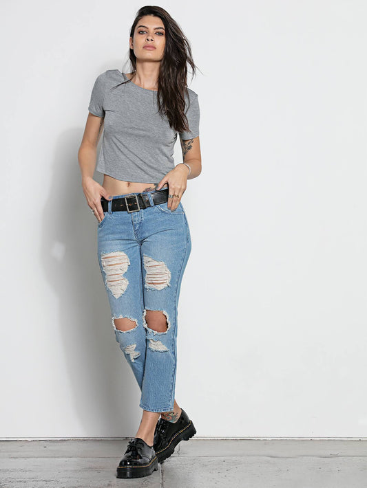 Straight &amp; Destroy Jeans – Heavy Worn Faded