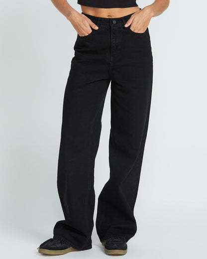Jean Stoned Boyfriend High Rise - BLACK