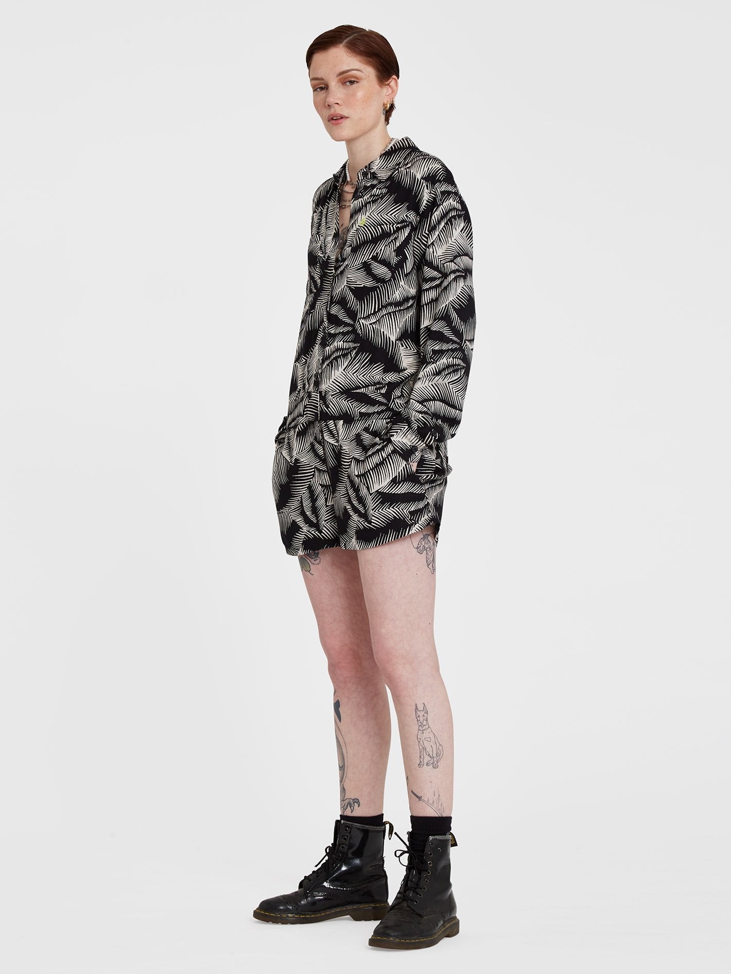 Stay Palm Playsuit - SCHWARZ WEISS