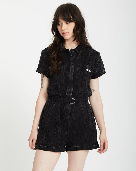 Asphalt Playsuit - BLACK MARBLE WASH