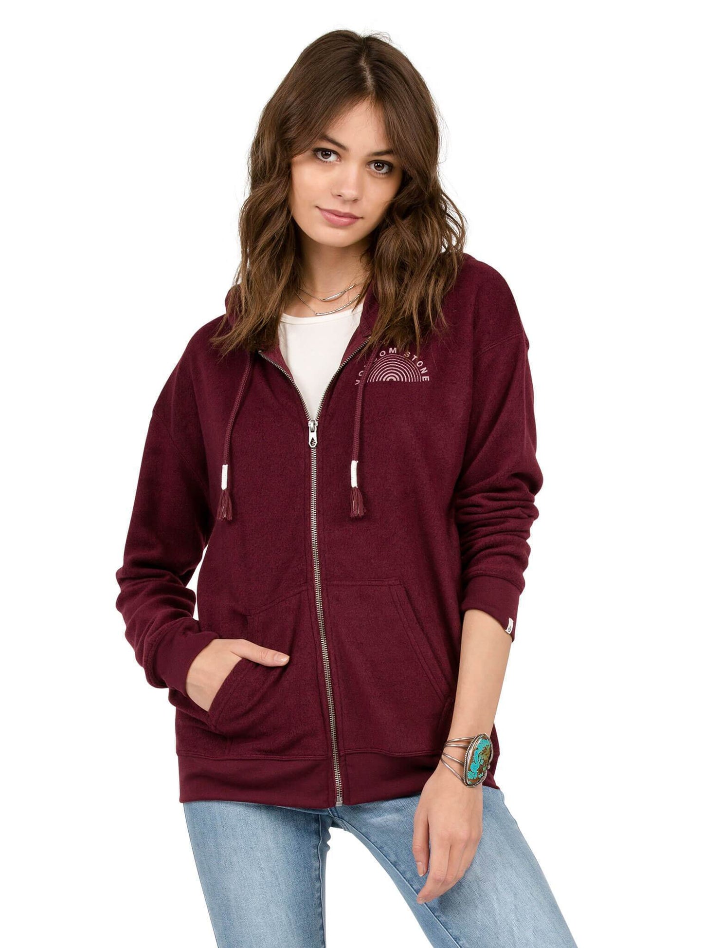 Lived In Kapuzen-Sweatshirt mit Reißverschluss - Merlot