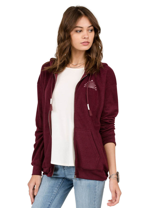 Sweatshirt zippé à capuche Lived In - Merlot