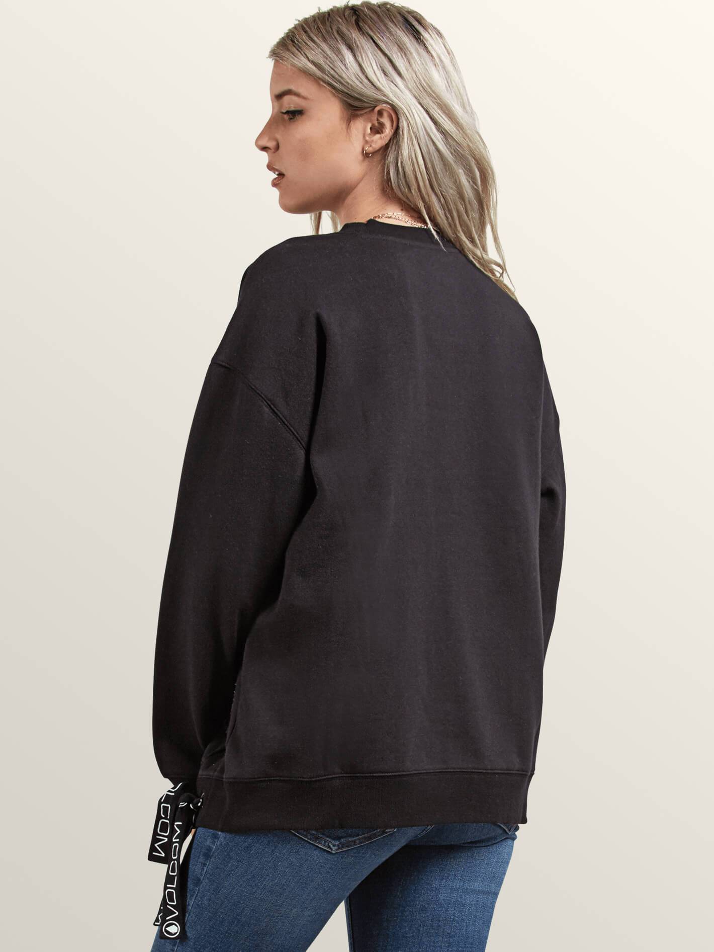 Sweatshirt mit Rundhalsausschnitt und Spitzenbesatz - Schwarz