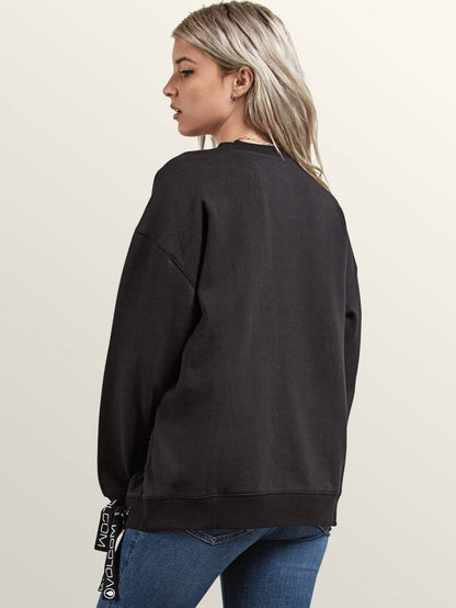 Sweatshirt mit Rundhalsausschnitt und Spitzenbesatz - Schwarz