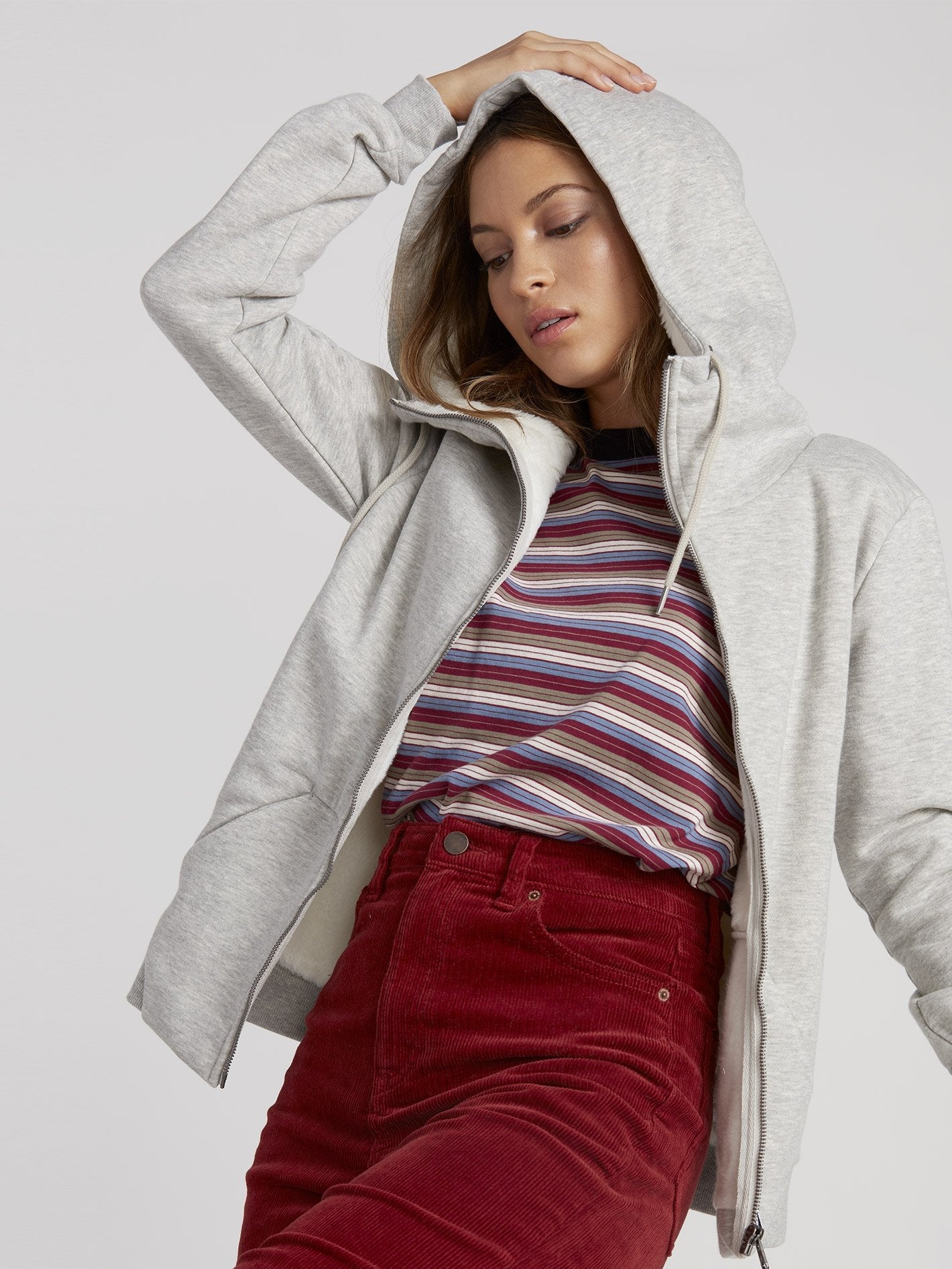 Walk On By Sherpa Hoodie - Heather Gray