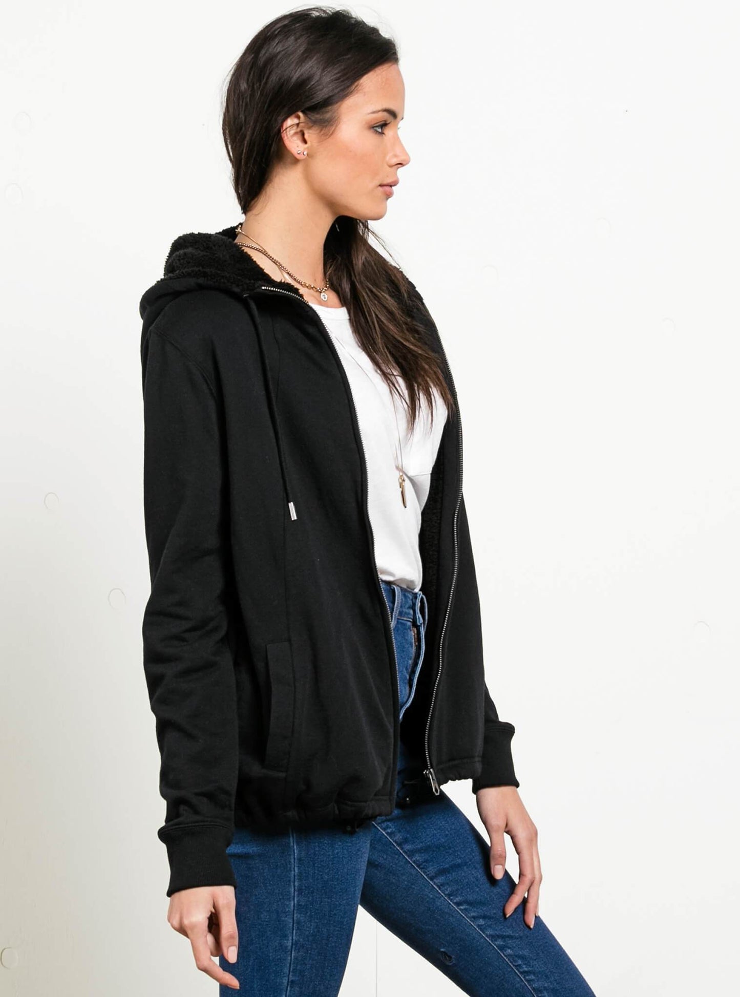 Sweat À Capuche Zippé En Polaire Sherpa Blacked Out - Black