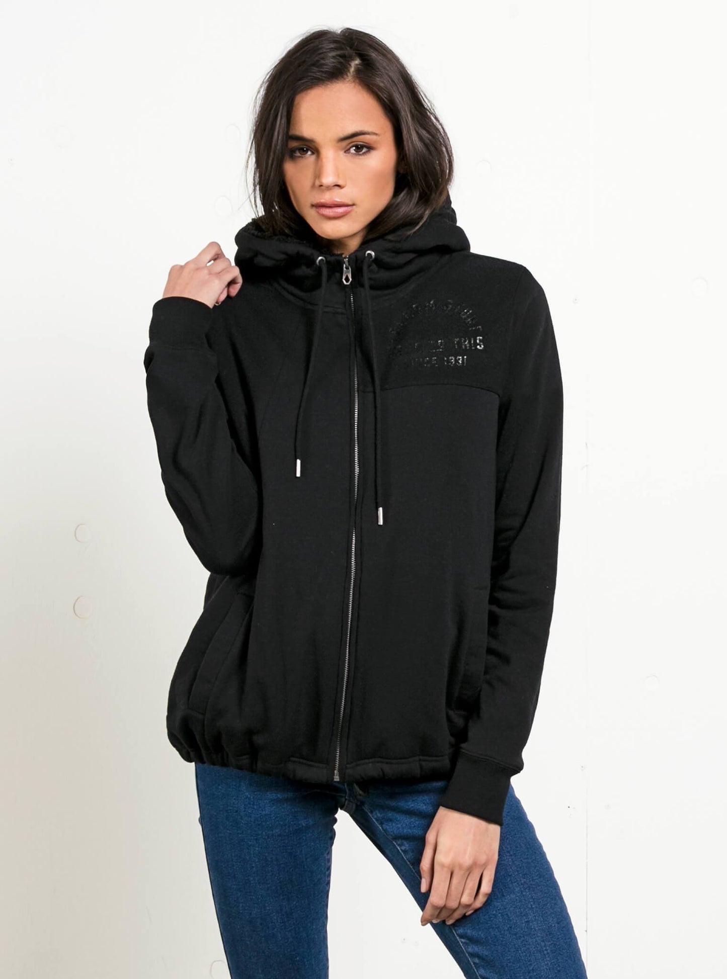 Sweat À Capuche Zippé En Polaire Sherpa Blacked Out - Black