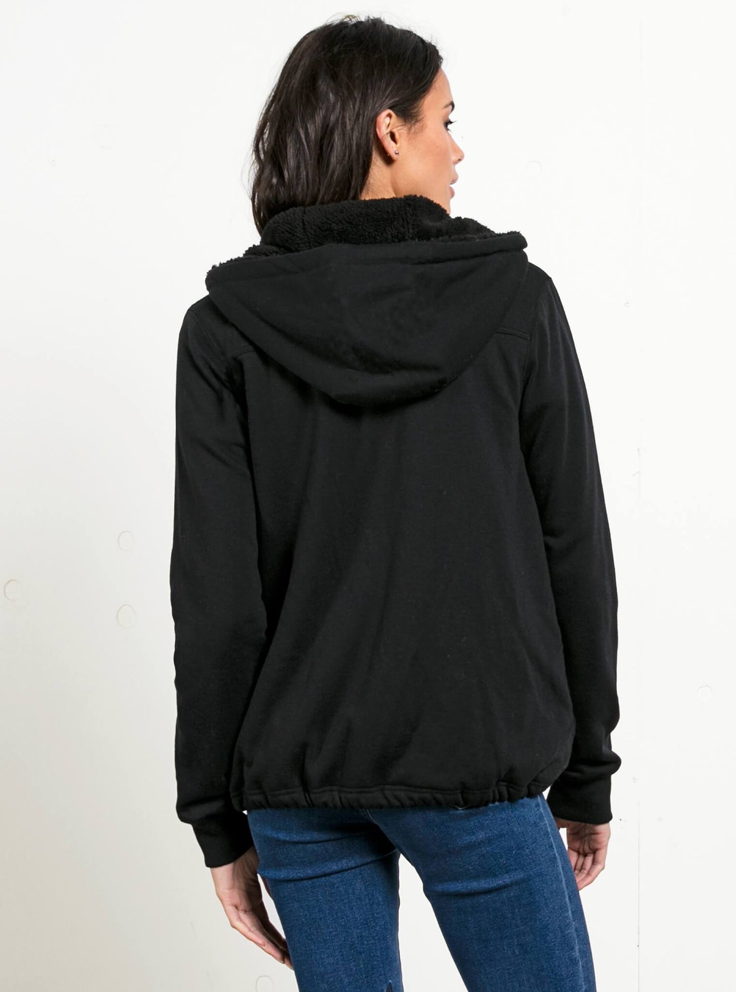 Sweat À Capuche Zippé En Polaire Sherpa Blacked Out - Black