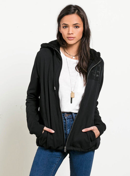 Sweat À Capuche Zippé En Polaire Sherpa Blacked Out - Black