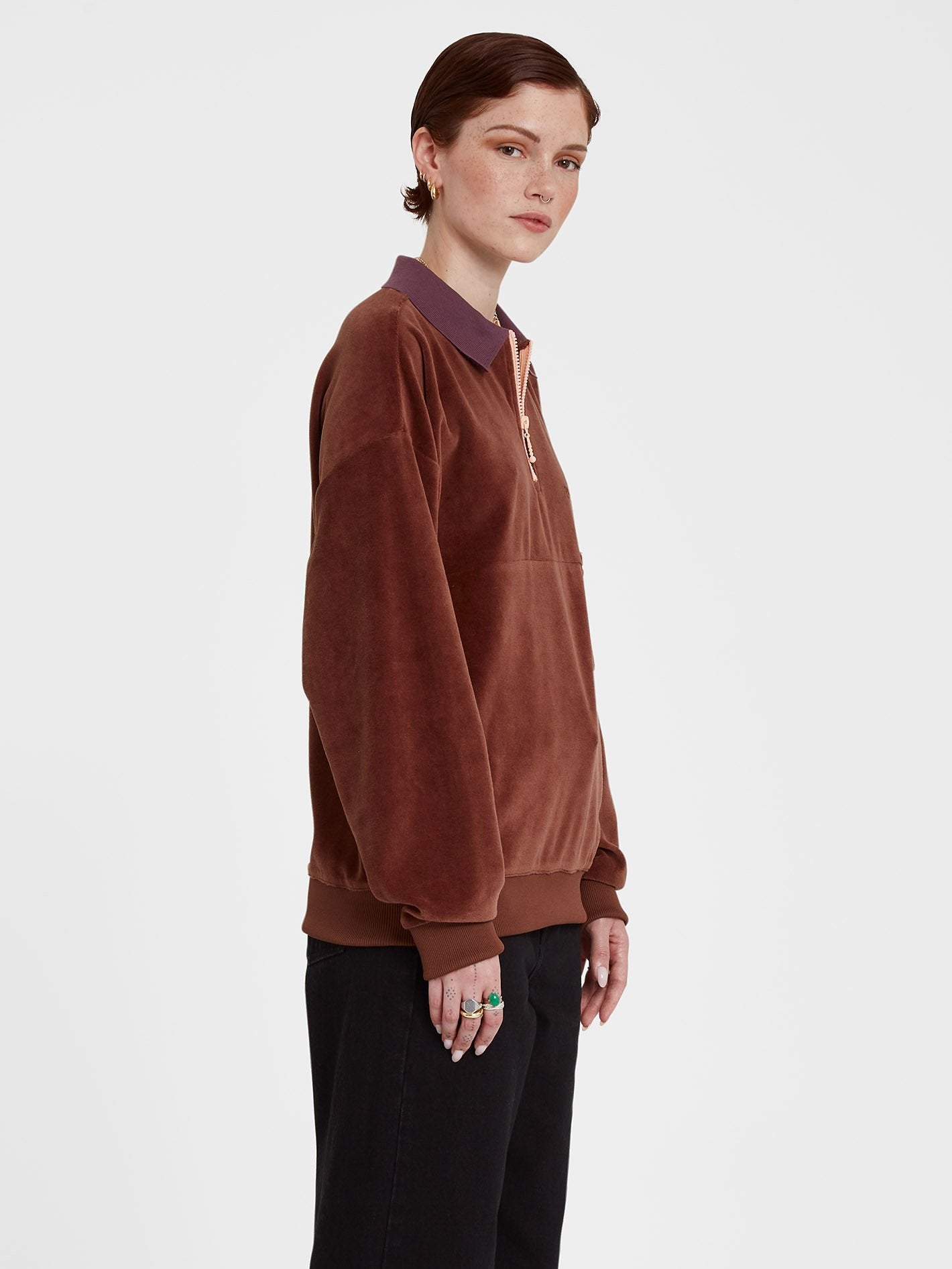 Sweat Sweety Smoothy Zip Fleece - BROWN
