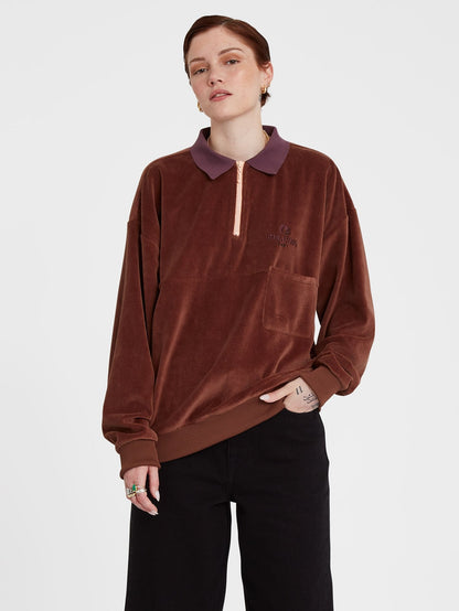 Sweat Sweety Smoothy Zip Fleece - BROWN