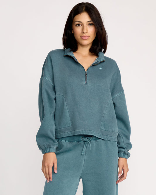 Stone Soft Zipped Neck Sweatshirt - Emerald Green
