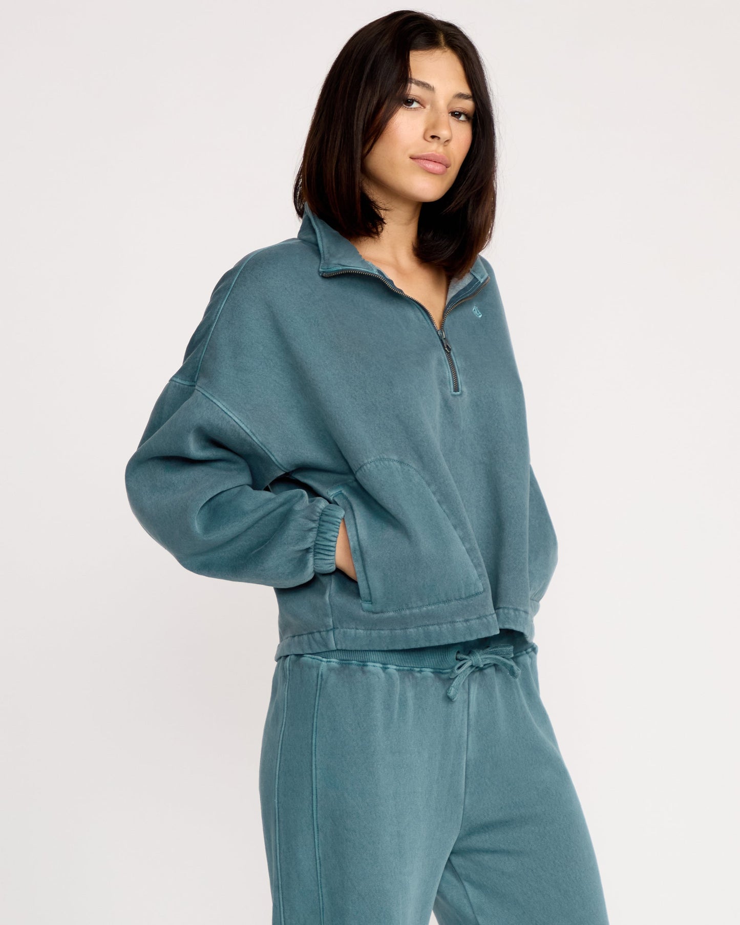 Sweatshirt Col Zippé Stone Soft - Emerald Green