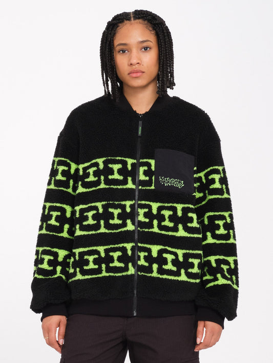 Zephyr zipped sherpa sweatshirt - BLACK