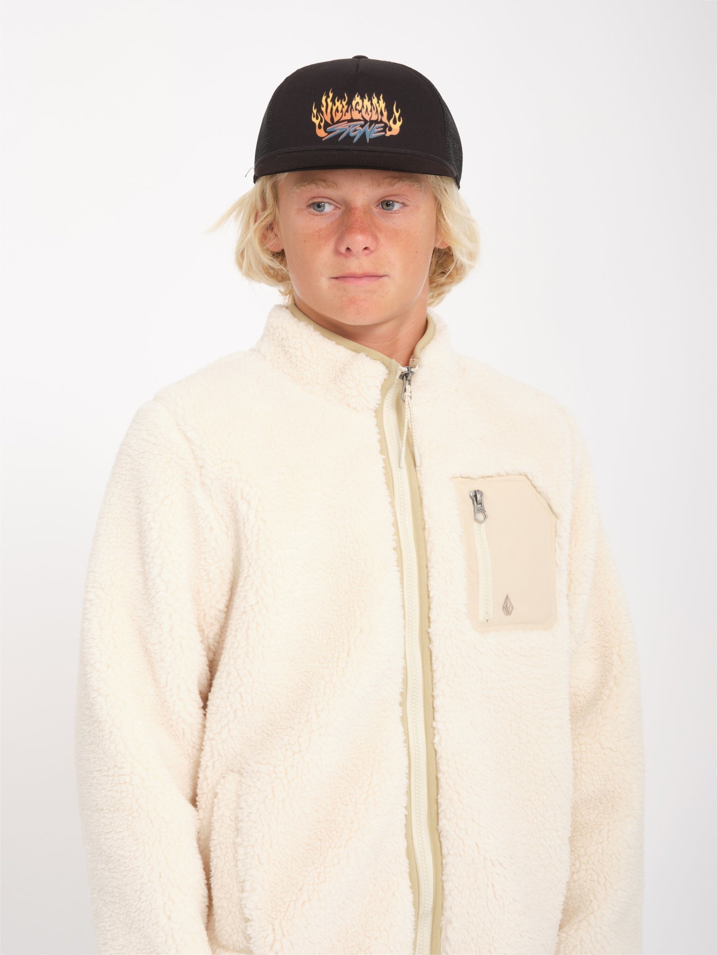 Muzzer Fuzzar Sherpa-Sweatshirt mit Reißverschluss – SCHMUTZIG WEISS – (KINDER)