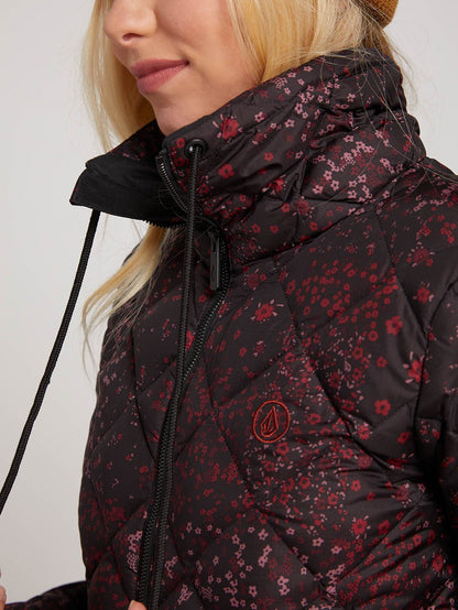 Skies Down Puff Snow Jacket - Black Floral Print