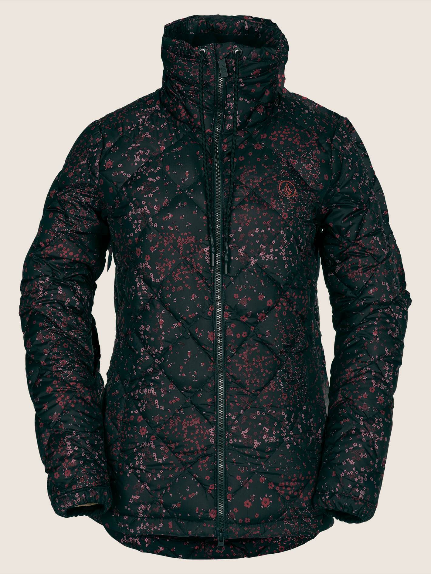 Skies Down Puff Snow Jacket - Black Floral Print