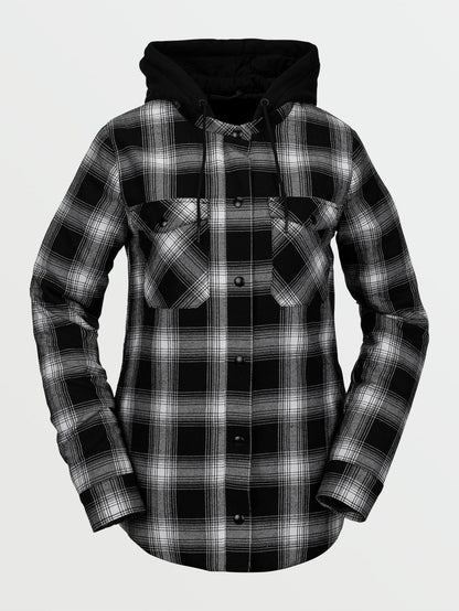 Flanell-Kapuzenjacke - Schwarz