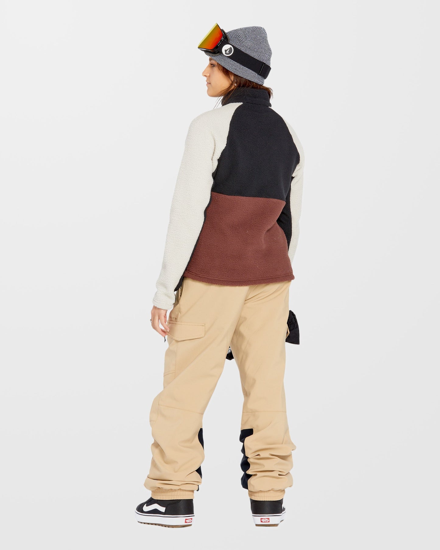 Mahagonifarbenes Sherpa-Sweatshirt mit Reißverschluss am Hals