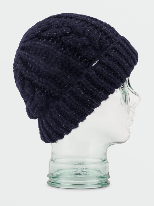 Handgestrickte Beanie mit Zopfmuster - Schwarz