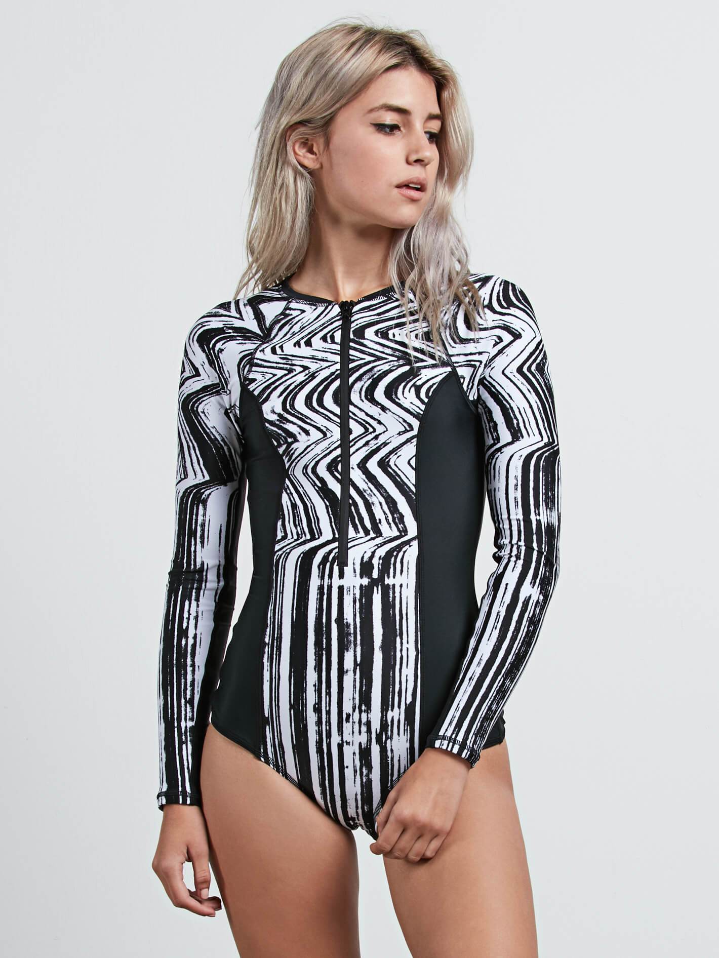 Stay Tuned Long Sleeve One Piece Swimsuit - Black