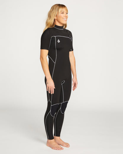 2mm Short Sleeve Chest Zip Wetsuit - BLACK