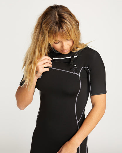2mm Short Sleeve Chest Zip Wetsuit - BLACK