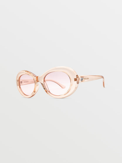 Stoned Gloss Quail Feather Sunglasses (Pink Lenses) - FEATHER GREY