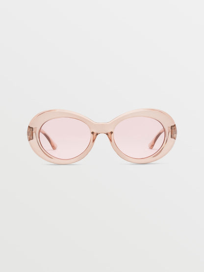 Stoned Gloss Quail Feather Sunglasses (Pink Lenses) - FEATHER GREY