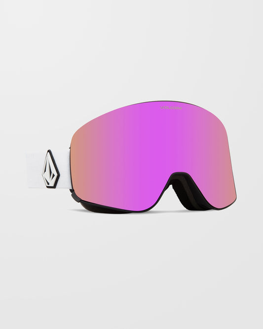 Odyssey Mattweiße Schneebrille (+ Bonuslinse – Gelb) – Pink Chrome